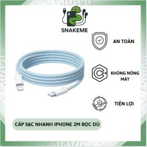 Dây cáp sạc nhanh 20W dài 2m dành cho điện thoại 7, 8, 7plus, 8plus, x, xsmax, 11, 12, 13, 14 pro, promax, plus, 11promax, 12promax